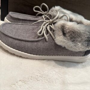 Hey Dude Gray Fur-Lined shoes